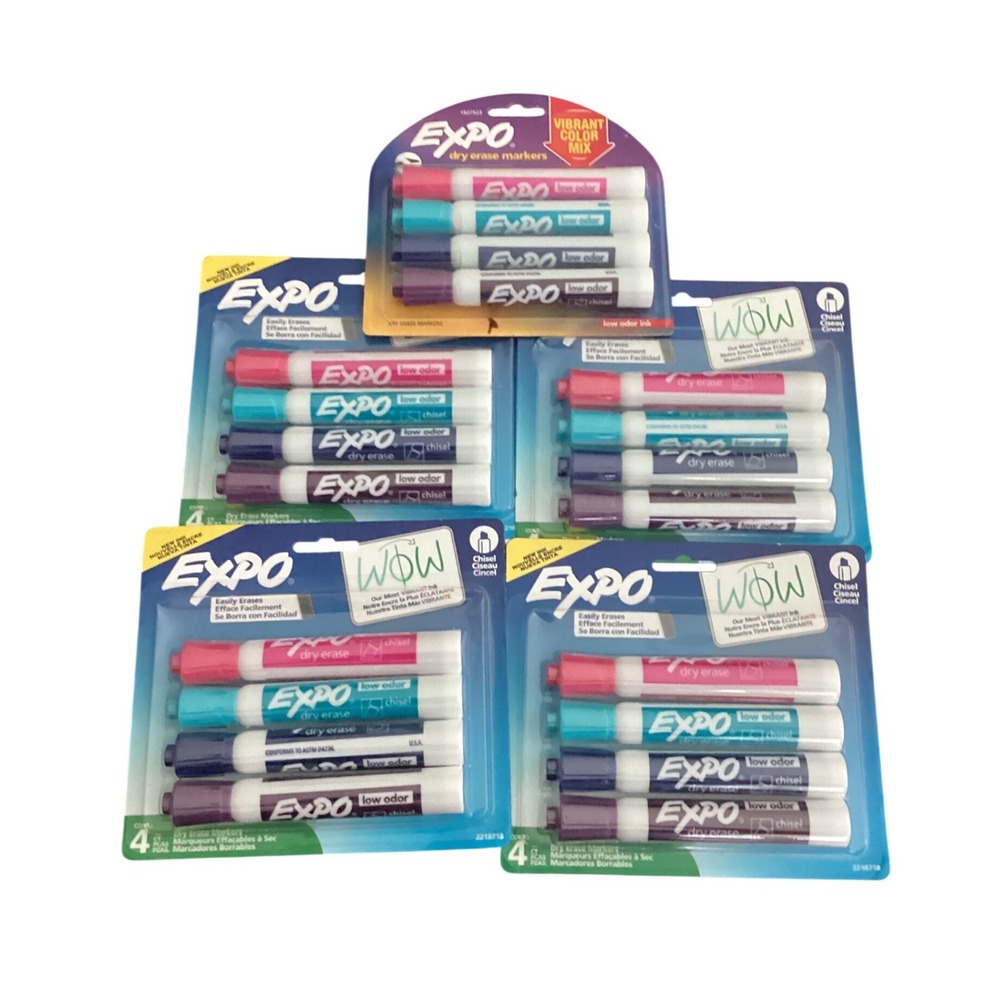 Lot of 5 Expo Low Odor Dry Erase Markers Chisel Tip 4ct Packs Vibrant Color Mix